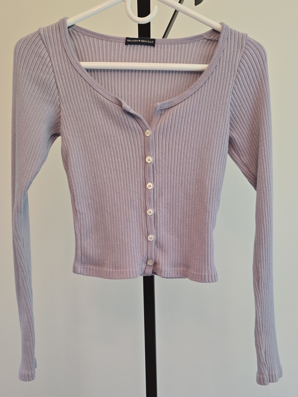 Brandy Melville Lavender Ribbed Button-Front Long Sleeve Crop